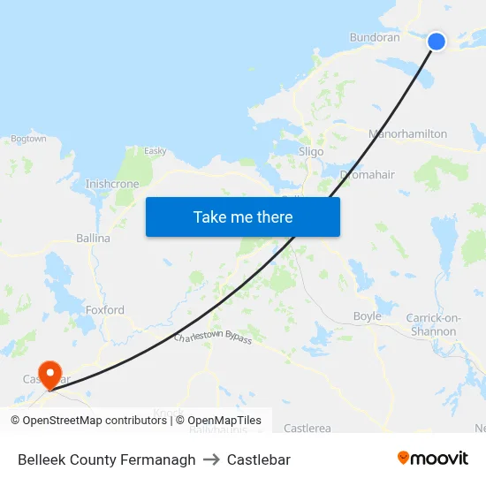 Belleek County Fermanagh to Castlebar map