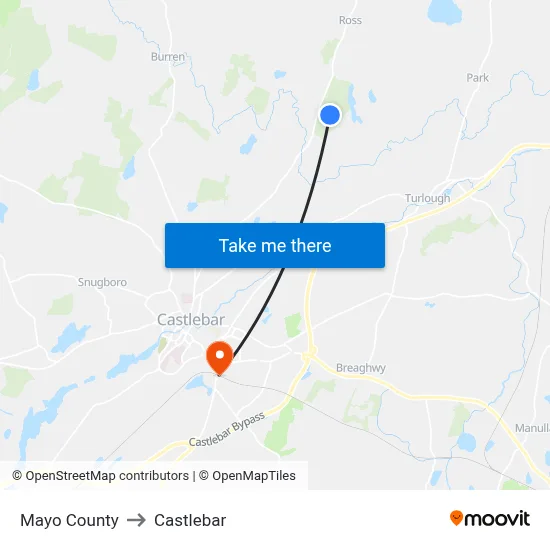 Mayo County to Castlebar map