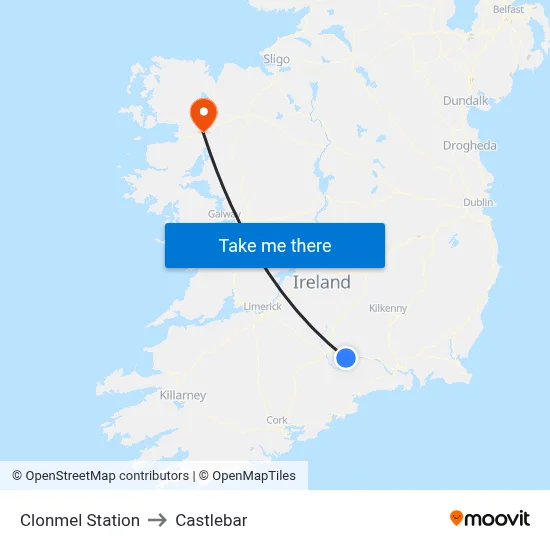 Clonmel Station to Castlebar map