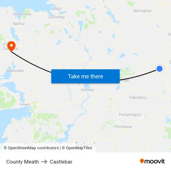 County Meath to Castlebar map