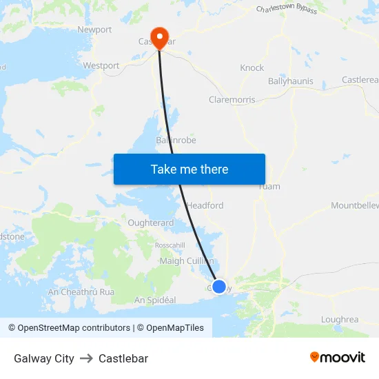 Galway City to Castlebar map