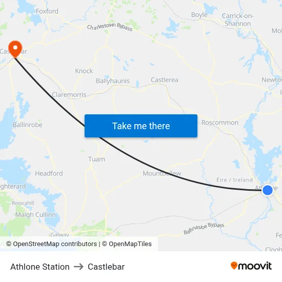Athlone Station to Castlebar map