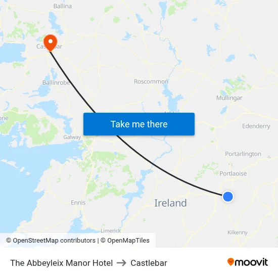 The Abbeyleix Manor Hotel to Castlebar map
