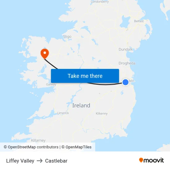 Liffey Valley to Castlebar map