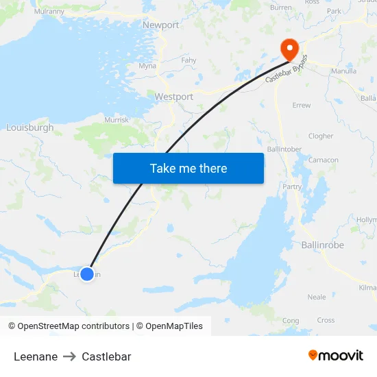 Leenane to Castlebar map