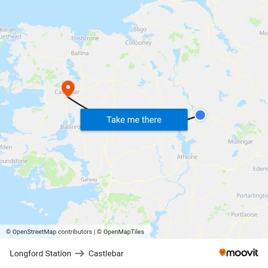 Longford Station to Castlebar map