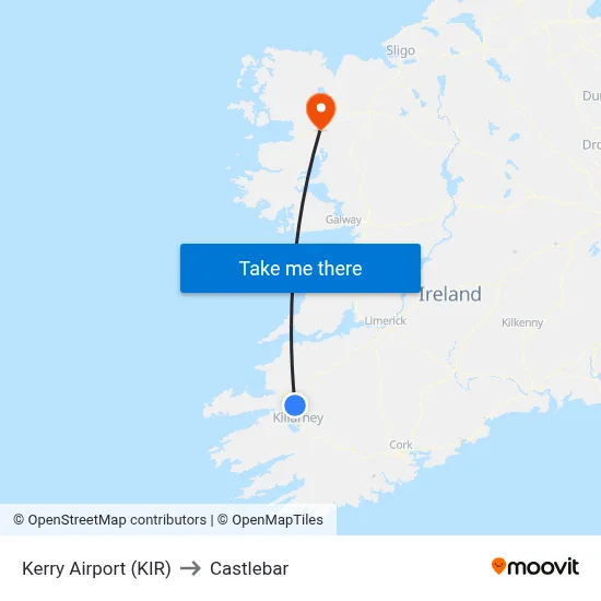 Kerry Airport (KIR) to Castlebar map