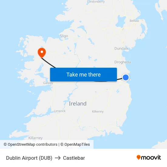 Dublin Airport (DUB) to Castlebar map