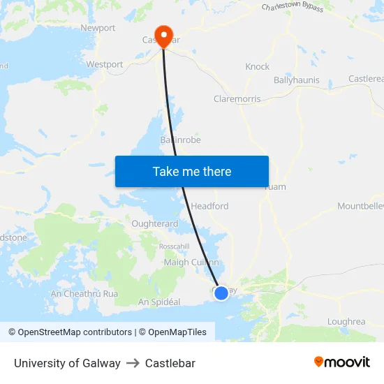 University of Galway to Castlebar map