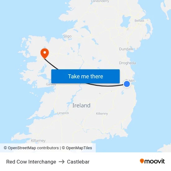 Red Cow Interchange to Castlebar map