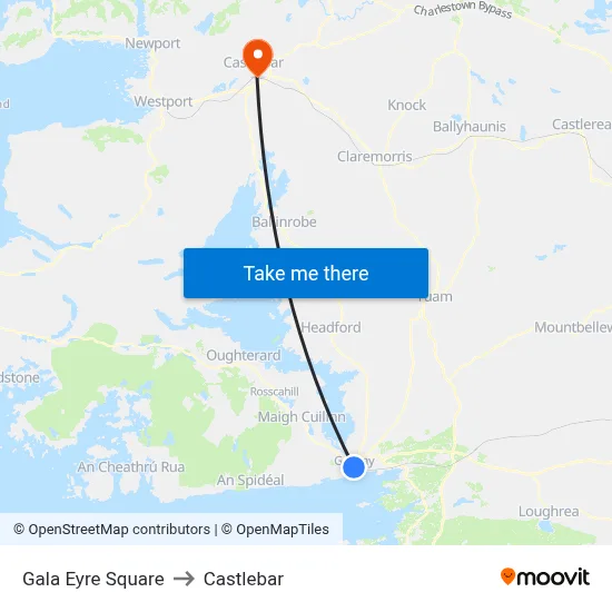 Gala Eyre Square to Castlebar map