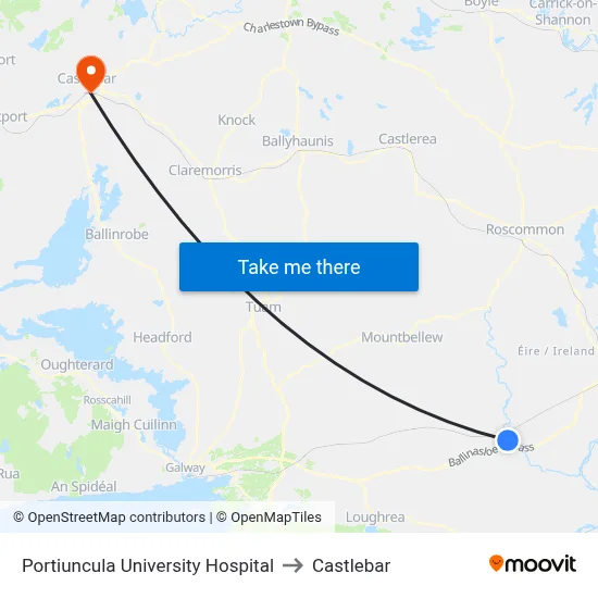 Portiuncula University Hospital to Castlebar map