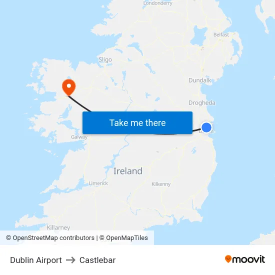 Dublin Airport to Castlebar map