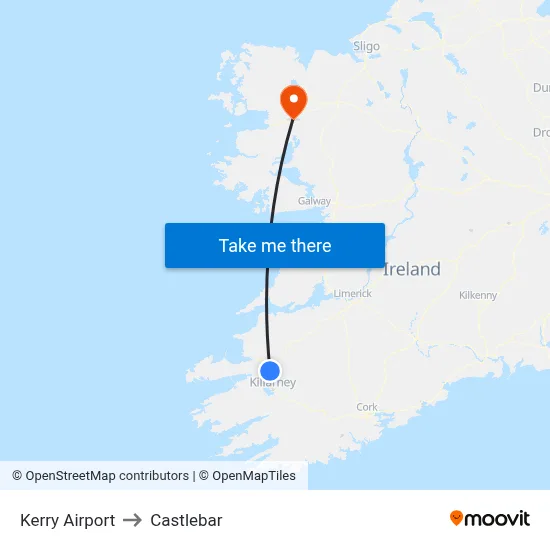 Kerry Airport to Castlebar map