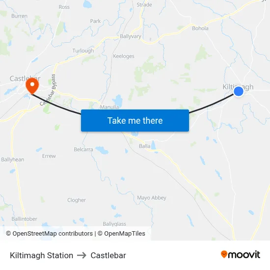 Kiltimagh Station to Castlebar map