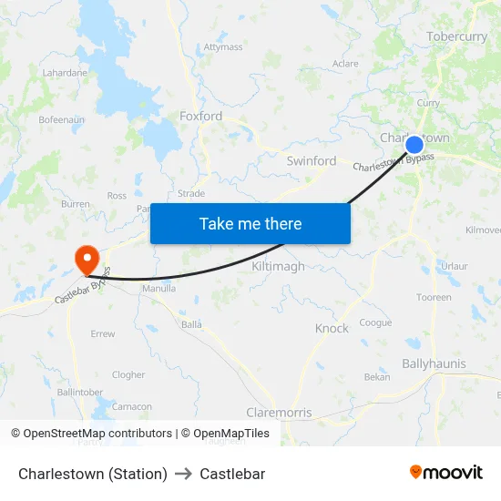 Charlestown (Station) to Castlebar map