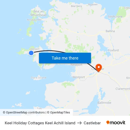 Keel Holiday Cottages Keel Achill Island to Castlebar map