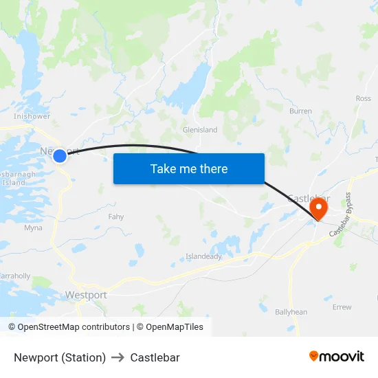 Newport (Station) to Castlebar map
