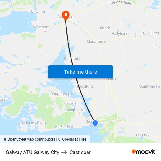 Galway ATU Galway City to Castlebar map