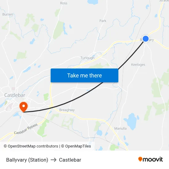 Ballyvary (Station) to Castlebar map