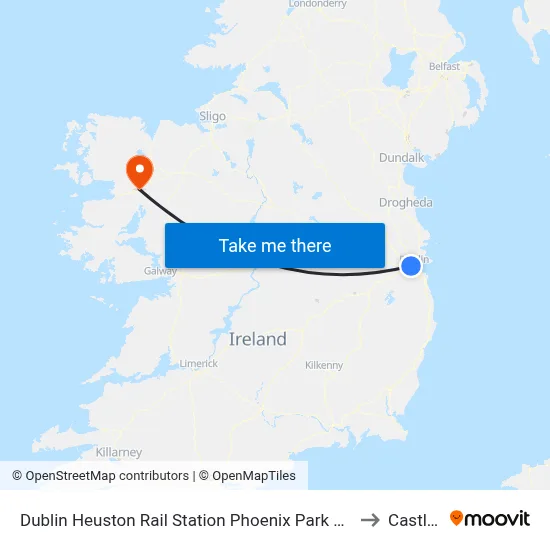 Dublin Heuston Rail Station Phoenix Park &amp; Dublin Zoo to Castlebar map