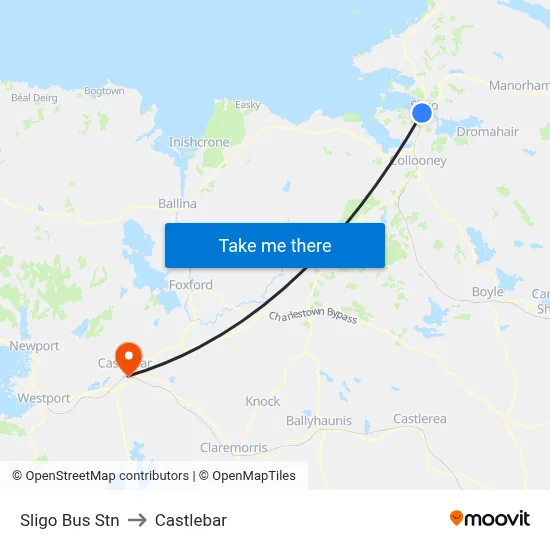 Sligo Bus Stn to Castlebar map