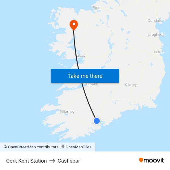 Cork Kent Station to Castlebar map