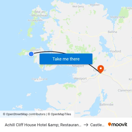 Achill Cliff House Hotel &amp; Restaurant, Keel to Castlebar map