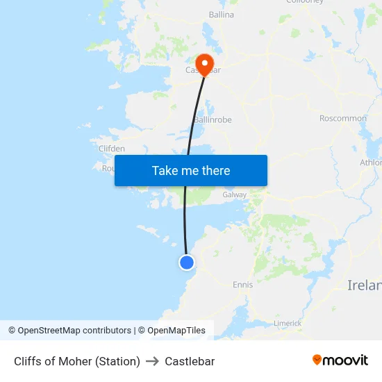 Cliffs of Moher (Station) to Castlebar map
