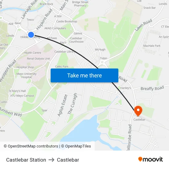 Castlebar Station to Castlebar map