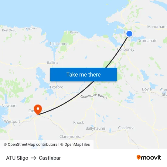 ATU Sligo to Castlebar map