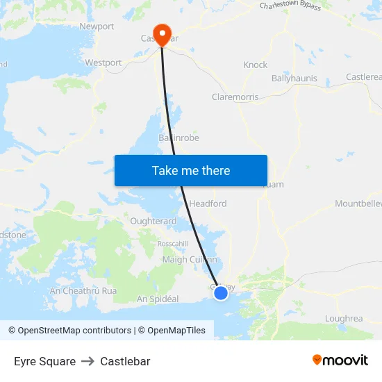 Eyre Square to Castlebar map