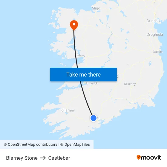 Blarney Stone to Castlebar map