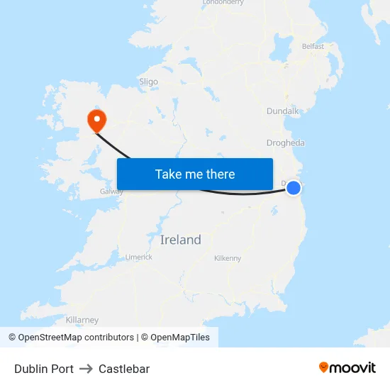 Dublin Port to Castlebar map