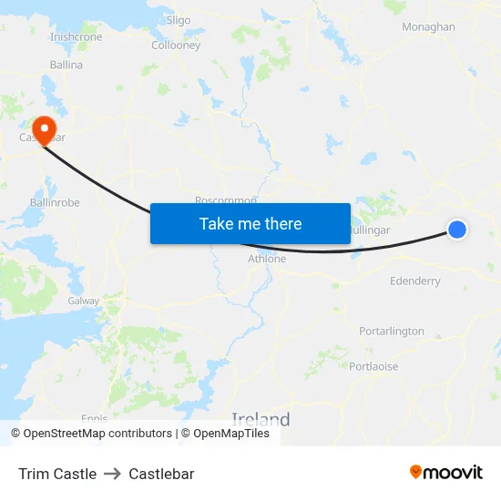 Trim Castle to Castlebar map
