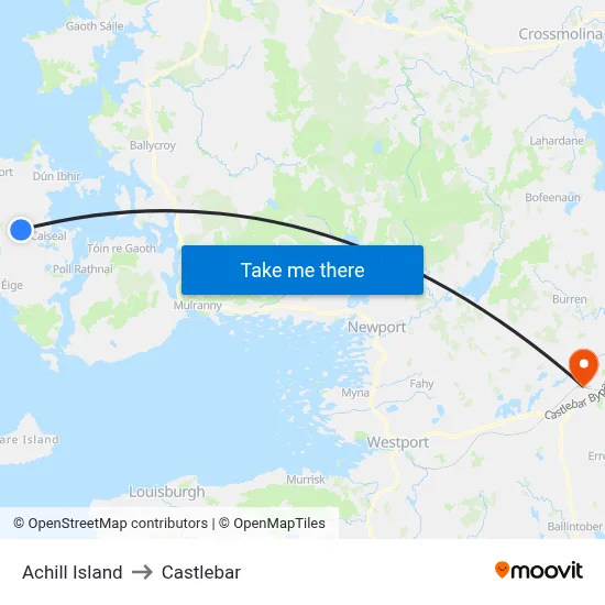 Achill Island to Castlebar map