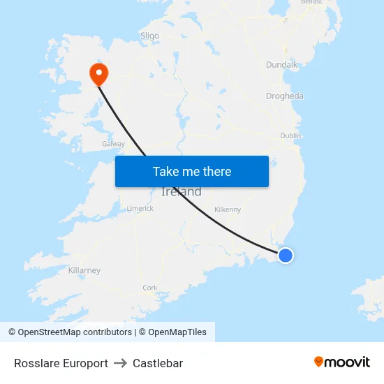 Rosslare Europort to Castlebar map