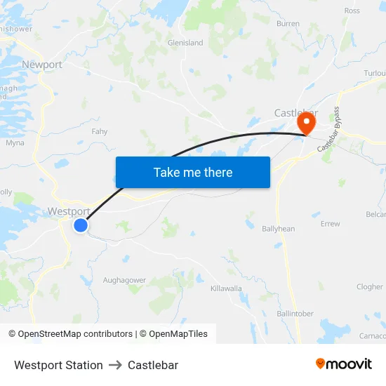 Westport Station to Castlebar map