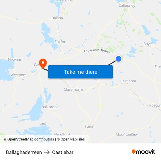 Ballaghaderreen to Castlebar map