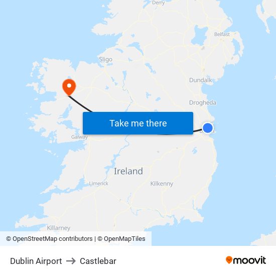 Dublin Airport to Castlebar map
