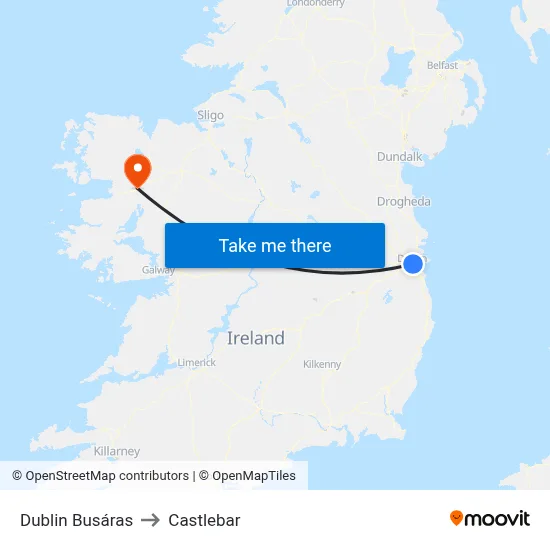 Dublin Busáras to Castlebar map