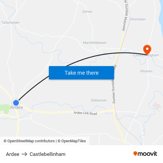 Ardee to Castlebellinham map