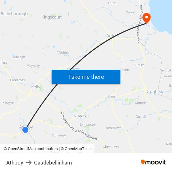 Athboy to Castlebellinham map
