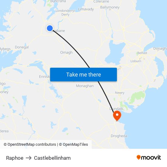 Raphoe to Castlebellinham map