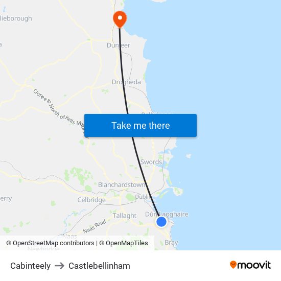 Cabinteely to Castlebellinham map