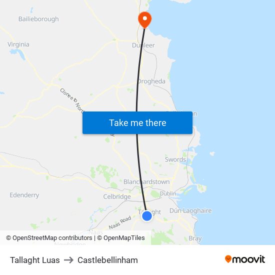 Tallaght Luas to Castlebellinham map