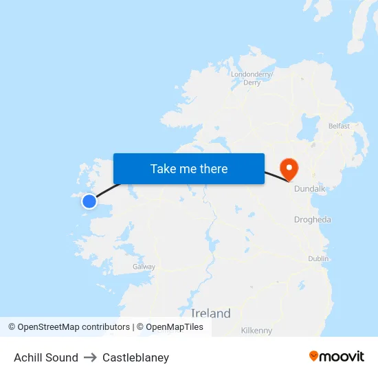Achill Sound to Castleblaney map