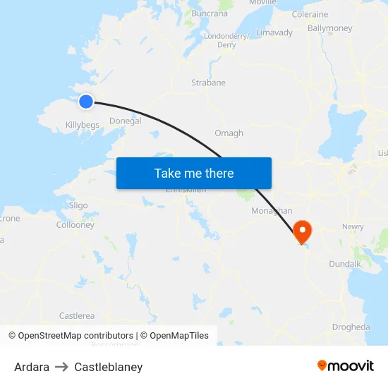 Ardara to Castleblaney map
