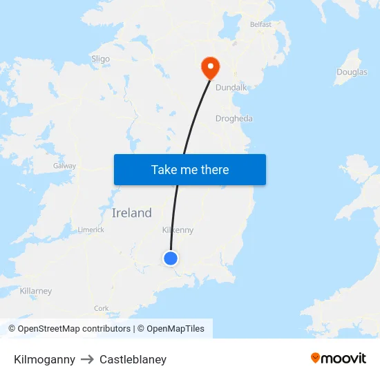 Kilmoganny to Castleblaney map
