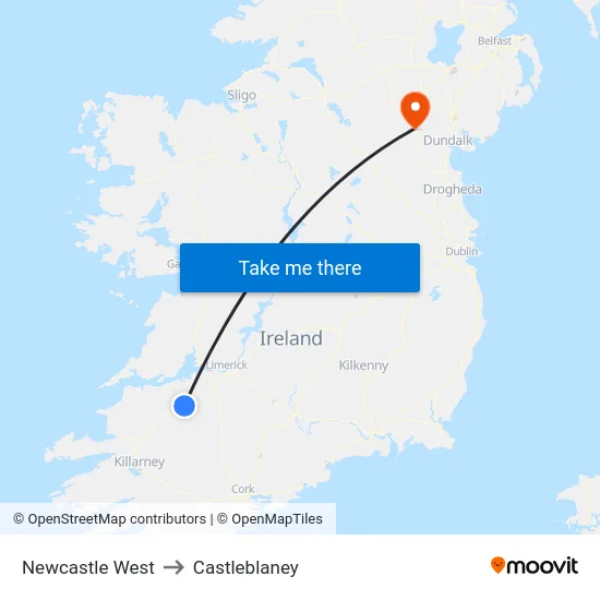 Newcastle West to Castleblaney map